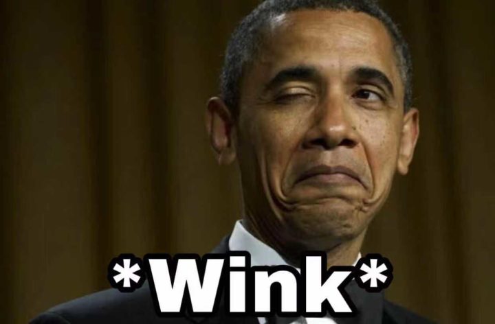 Obama winks with a wink text on the photo